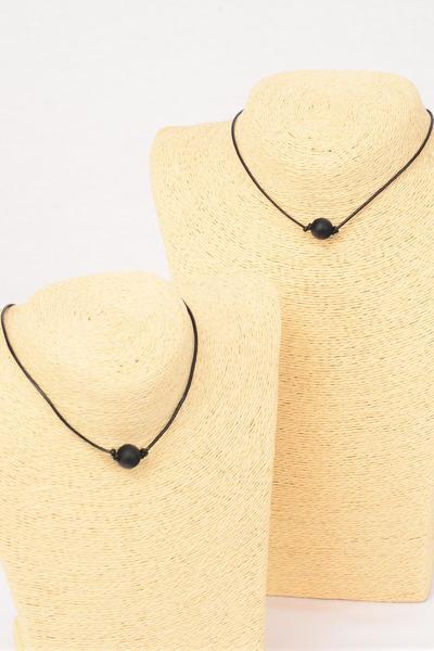Necklace Choker Real Leather 12 mm Black Lava Rock Natural Stone / 12 pcs = Dozen Size - 16" Extension Chain , 6 Black , 6 Brown Leather Asst , 6 of each Color Asst , Display Card & OPP Bag and UPC Code