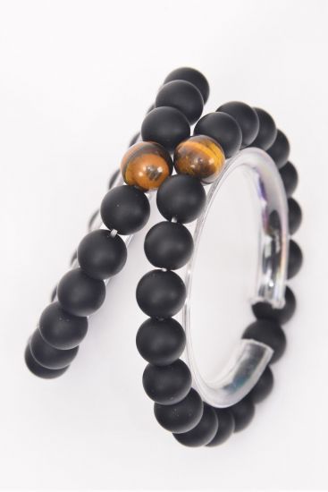 Bracelet 10 mm Black Lava Rock W Rainbow Color Bead Mix LGBT Gay Pride Stretch/DZ Stretch , Hang Tag & OPP Bag & UPC Code