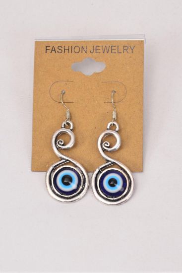Earrings Metal Antique Blue Venetian Glass Hamsa Evil Eye Symbol Good luck and Protection / 12 pair = Dozen Fish Hook , Size - 1.5" x 1" Wide , Earring Card & OPP Bag & UPC Code