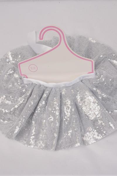 Tutu Dress Iridescent Sequin Silver / PC Silver , Size - 0 - 12 month , Display Card OPP bag & UPC Code