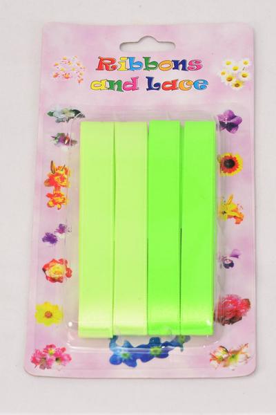 Ribbons Satin Lime Green Mix / 12 card = Dozen Lime Green Mix , each card has 4 yard Ribbons , UPC Code , 12 Card = Dozen