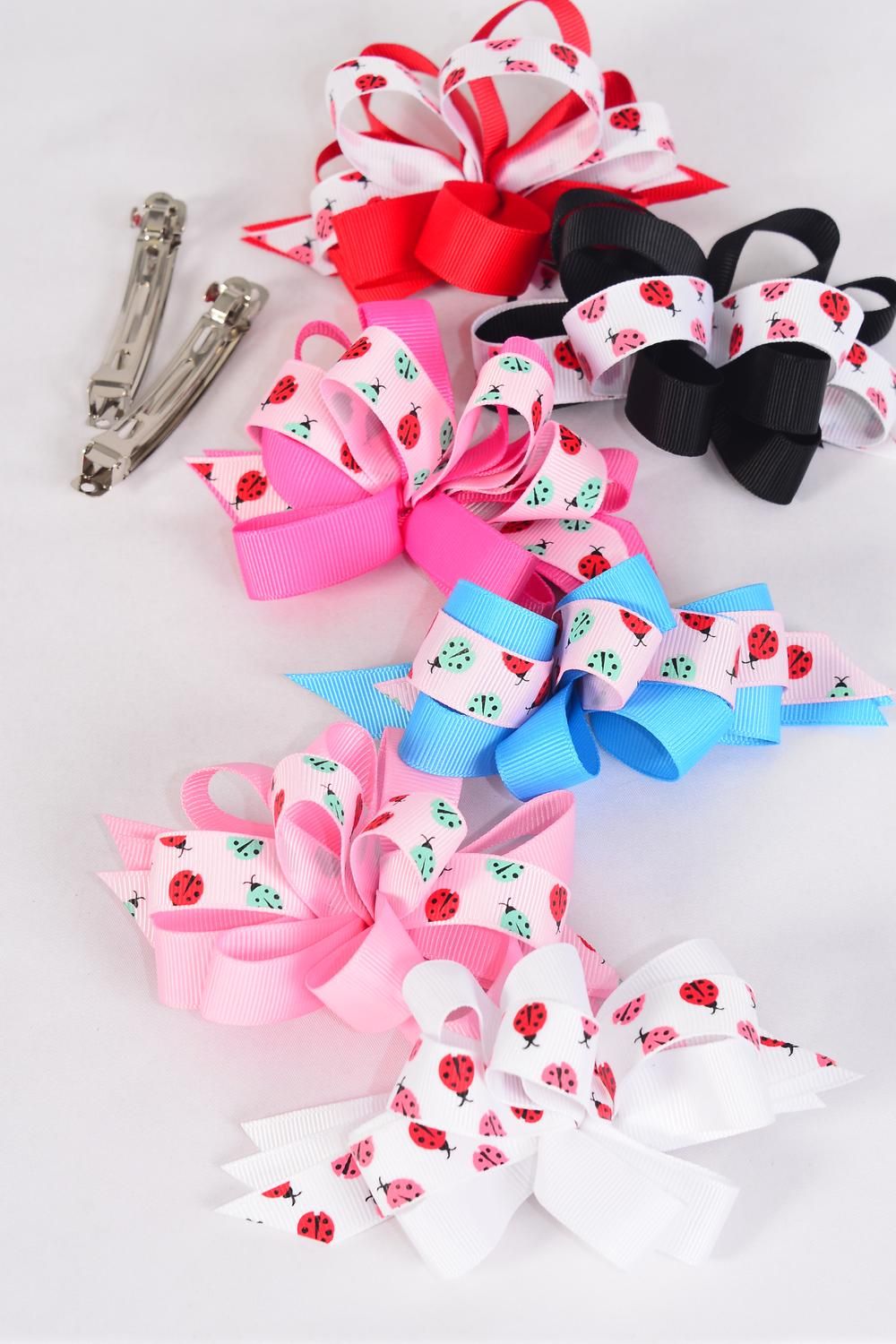 Hair Bow Loop Bow Ladybugs Grosgrain Fabric Alligator Clip/DZ