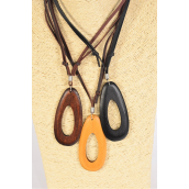 Men&#039;s Leather Necklace Wood Oval Pandent Browntone Color Asst/DZ **Adjustable** Pendant Size-3.25&quot;x 1.75&quot; Wide,4 of each Color Asst,Hang Tag &amp; OPP Bag &amp; UPC Code