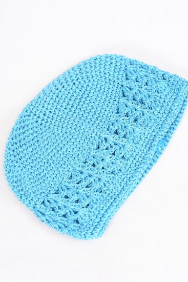 Kufi hat Hand Crocheted 100% Cotton Beanie Skull Cap Hat Stretch Turquoise / 12 pcs = Dozen Turquoise , Stretch , One Size , OPP Bag