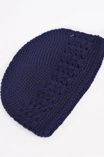 Kufi Hand-Crocheted 100% Cotton Beanie Skull Cap Hat Stretch Navy / 12 pcs = Dozen  Navy , Stretch , One Size , OPP Bag