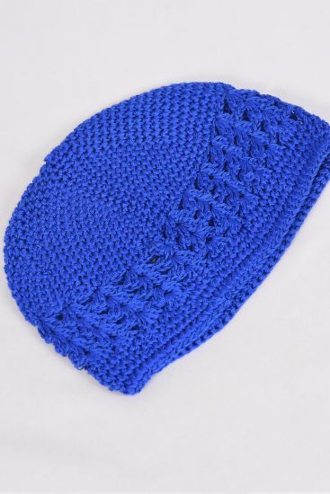 Kufi Hat Hand-Crocheted 100% Cotton Beanie Skull Cap Hat Stretch Royal Blue / 12 pcs = Dozen  Royal Blue , Stretch , One Size , OPP Bag