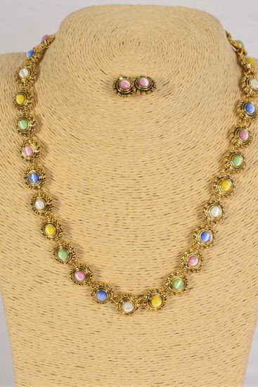 Necklace Sets Cateye Round Flower Shape Post / Sets Post , Size - 18", Display Card & OPP Bag & UPC Code 