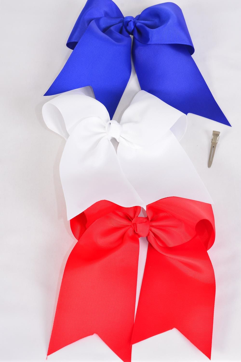 Hair Bow Extra Jumbo Long Tail Cheer Type Bow Patriotic Grosgrain
