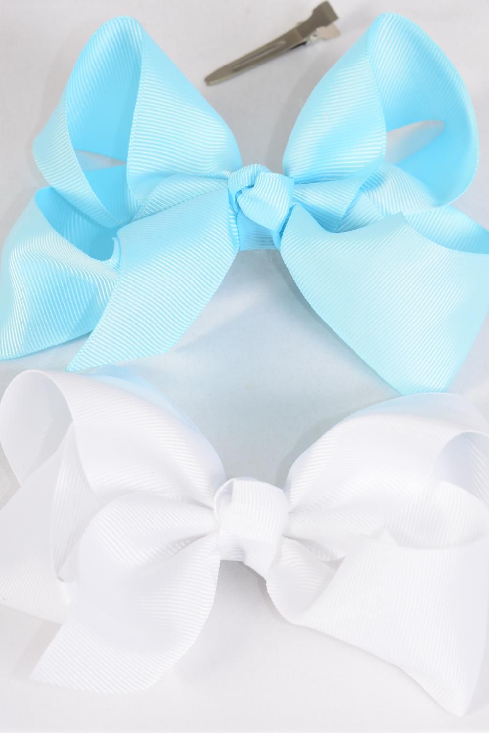 Hair Bow Extra Jumbo Baby Blue & White Mix Grosgrain Bow-tie/DZ **Baby ...