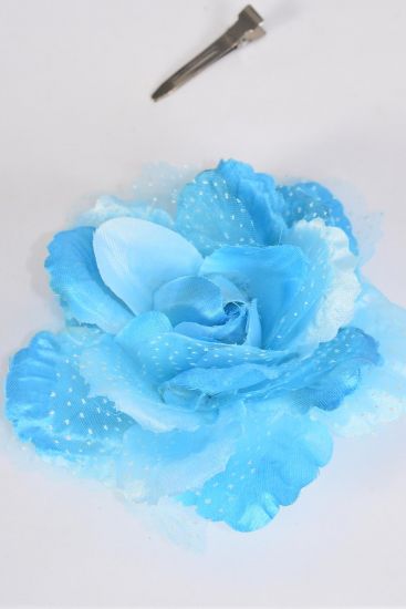 Flower Silk Flower Large 2 tone Turquoise Baby Breath / 12 pcs Flower = Dozen Turquoise , Size-5" Wide , Alligator Clip & Brooch , Display Card & UPC Code , W Clear Box