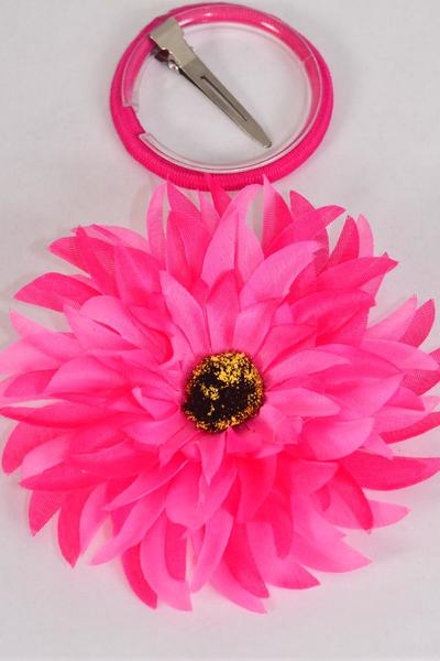 Flower Silk Flower Gerber Daisy Fuchsia / 12 pcs Flower = Dozen Size - 5" Wide , Alligator Clip & Brooch & Elastic Pony , Display card & UPC Code , Clear Box