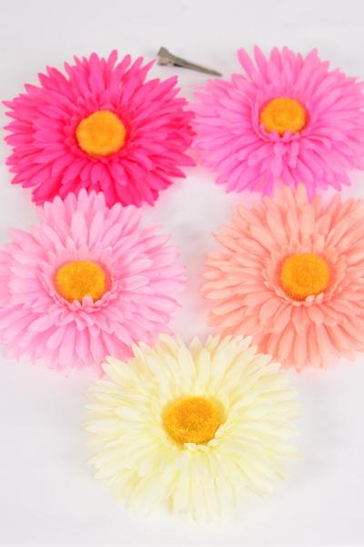 Flower Silk Flower Large Gerber Pink Mix / 12 pcs Flower = Dozen   Pink Mix , Size - 6" Wide , Alligator Clip & Brooch & Elastic Pony , 3 Fuchsia , 3 Beige , 2 Hot Pink , 2 Baby Pink , 2 Peach Color Asst , Clear Box