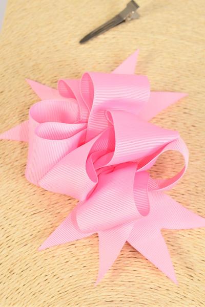 Hair Bow Jumbo Loop Bow Grosgrain Bow-tie Pink / 12 pcs Bow = Dozen Baby Pink , Alligator Clip , Bow - 6" x 5" Wide , Clip Strip & UPC Code