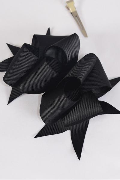 Hair Bow Jumbo Grosgrain Bowtie Black / Dozen Alligator Clip , Bow-6"x 5" Wide , Clip Strip & UPC Code