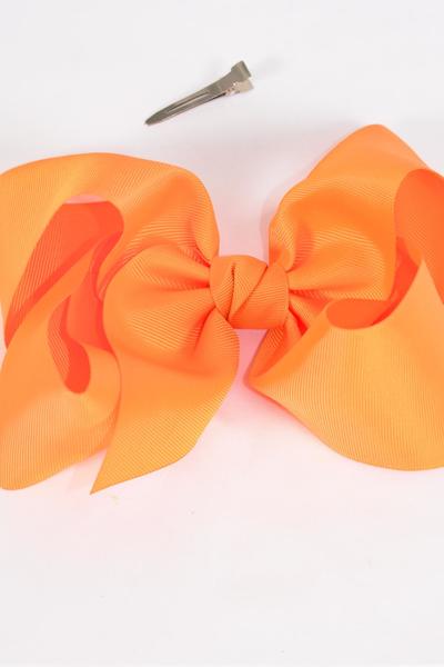 Hair Bow Extra Jumbo Cheer Type Bow Orange Grosgrain Bow-tie / 12 pcs Bow = Dozen Orange , Alligator Clip , Size - 8" x 7" Wide , Clip Strip & UPC Code