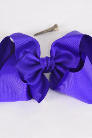Hair Bow Extra Jumbo Cheer Type Bow Purple Grosgrain Bow-tie / 12 pcs Bow = Dozen  Purple , Alligator Clip , Size - 8" x 7" Wide , Clip Strip & UPC Code