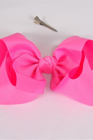 Hair Bow Extra Jumbo Cheer Type Bow Hot Pink Grosgrain Bow-tie / 12 pcs Bow = Dozen  Hot Pink , Alligator Clip , Size - 8" x 7" Wide ,  Clip Strip & UPC Code