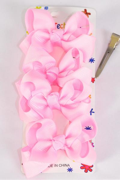 Hair Bows 48 pcs Grosgrain Bow-tie Rose Pink / 12 card = Dozen Alligator Clip , Bow Size-3"x 2" Wide , 4 pcs per card , 12 card = Dozen