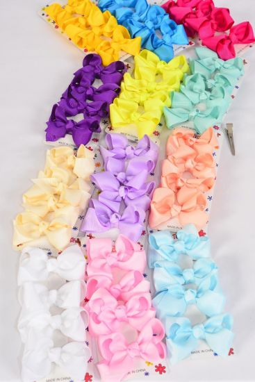 Hair Bows 48 pcs Grosgrain Bow-tie Rainbow Color Mix / 12 card = Dozen  Alligator Clip , Bow Size - 3" x 2" Wide , 12 Color Asst , 4 pcs per card , 12 card = Dozen
