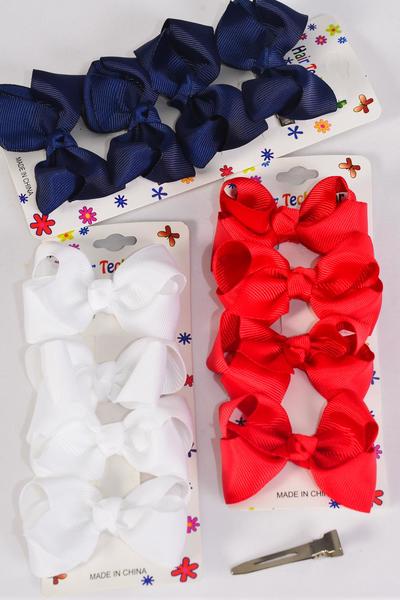 Hair Bows 48 pcs Grosgrain Bow-tie Red White Navy Mix / 12 card = Dozen Alligator Clip , Bow Size - 3" x 2" Wide , 4 of each Color Asst , 4 pcs per card , 12 card = Dozen