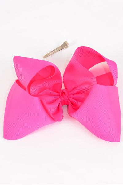 Hair Bow Jumbo Hot Pink Grosgrain Bow-tie / 12 pcs Bow = Dozen Hot Pink , Alligator Clip , Size - 6" x 5" Wide , Clip Strip & UPC Code