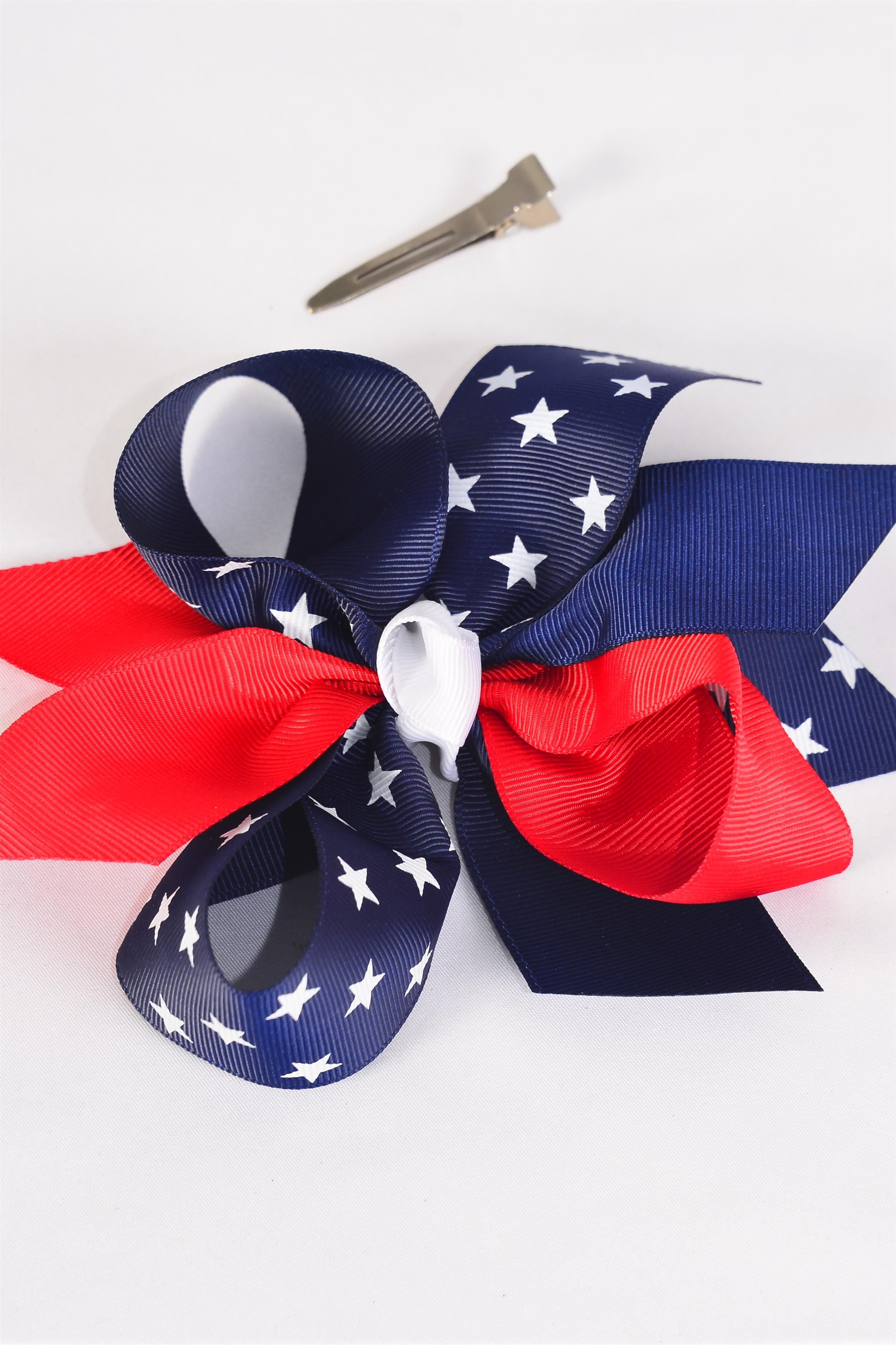 Hair Bow Jumbo 4th of July PatrioticStar Grosgrain Bowtie/DZ Alligator
