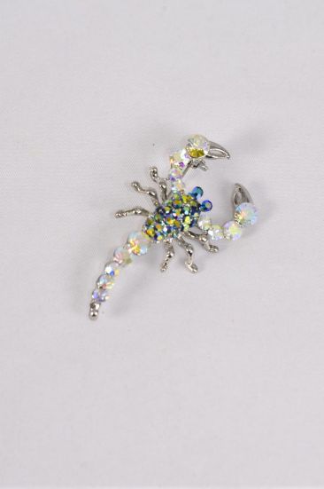 Brooch Scorpion Rhinestones Green / 12 pcs = Dozen Green , Size - 2" x 1" Wide , Display Card & OPP Bag & UPC Code