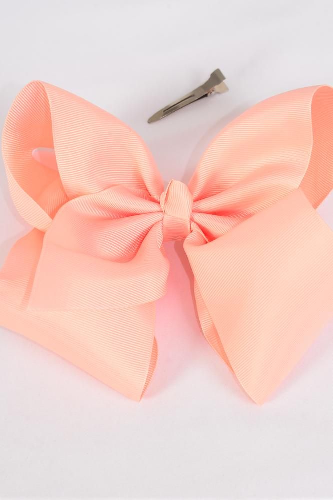 Hair Bow Extra Jumbo Cheer Type Bow Peach Grosgrain Bow Tie Dz
