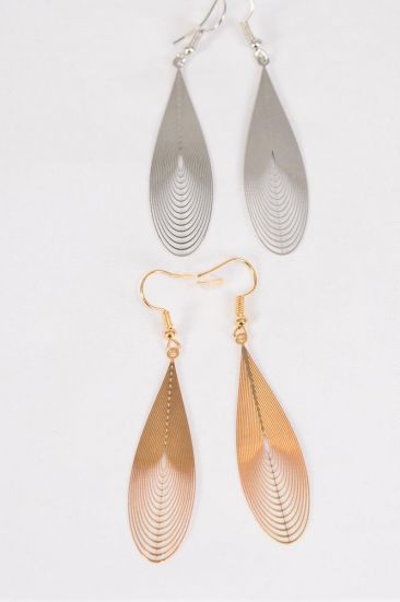 Earrings Laser Cut Stainless Steel Filigree Teardrop Gold Silver Mix /12 pair = Dozen  Fish Hook , Size - 2" x 0.75" Wide , 6 Silver , 6 Gold Mix , Earring Card & OPP bag & UPC Code