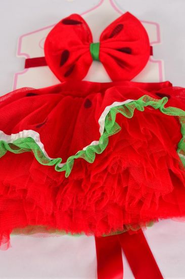Tutu Dress Watermelon 2 pcs Sets / Sets Tutu , Size - 0 - 12 month , Headband Bow - 5'' x 4" Wide Stretch , Shoe , Display Card & UPC Code