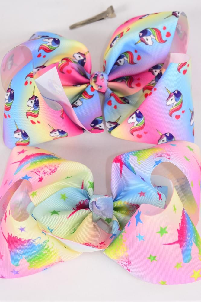 Hair Bow Jumbo Cheer Type Bow Unicorn 2 Style Mix Grosgrain Bow
