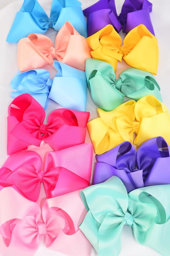 Hair Bow Extra Jumbo Cheer Type Bow Rainbow Mix Grosgrain Bow-tie/DZ