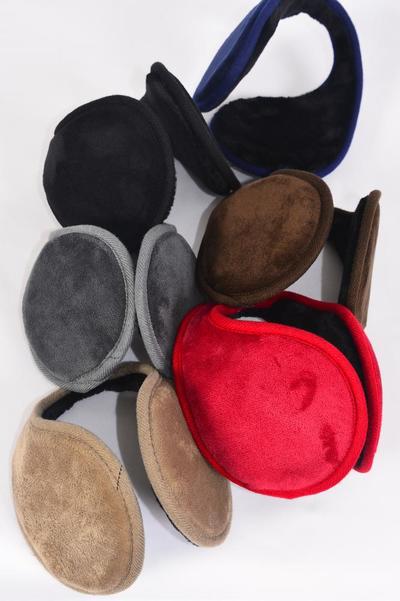 Earmuffs Polar Fleece Super Soft Faux Fur Adult Size Flexible Dark Multi / 12 pcs = Dozen  Flexable , Size-4.25", 2 of each Color Asst , Hang Tag & OPP Bag & UPC Code