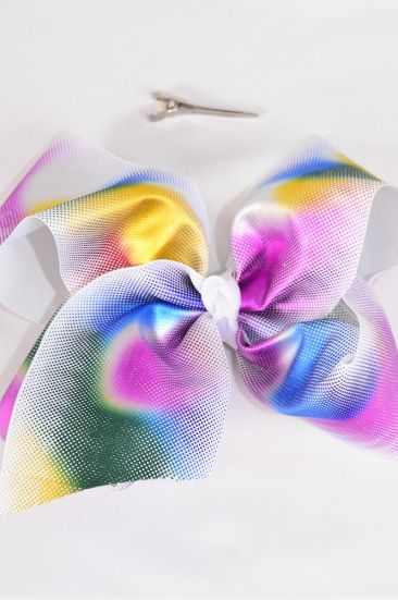 Hair Bow Extra Jumbo Multi Holographic Grosgrain Bow-tie / 12 pcs Bow = Dozen Alligator Clip , Size - 8" x 7" Wide , Clip Strip & UPC Code