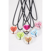 Necklace Black Tree of Life Glass Double Sided Dome/DZ match 03081 Pendant Size-1.25&quot; Wide,Necklace 18&quot; Long Extension Chain,2 of each Style Asst,Hang Tag &amp; OPP Bag &amp; UPC Code