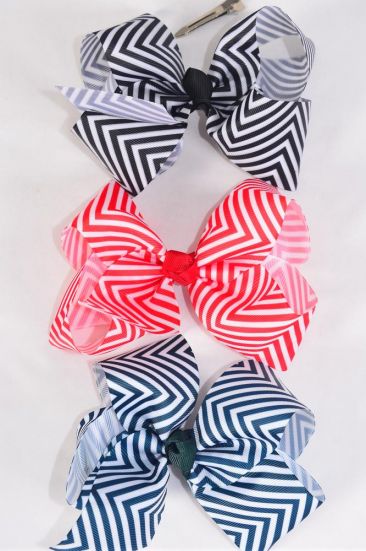 Hair Bow Jumbo Chevron Pattern Black Grosgrain Bow-tie / 12 pcs Bow = Dozen Black , Alligator Clip , Size - 6" x 5" Wide , Clip Strip & UPC Code