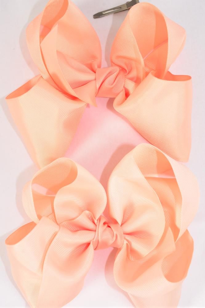 Hair Bow Extra Jumbo Cheer Type Bow Peach Color Mix Grosgrain Bowtie/DZ **Peach Color Mix