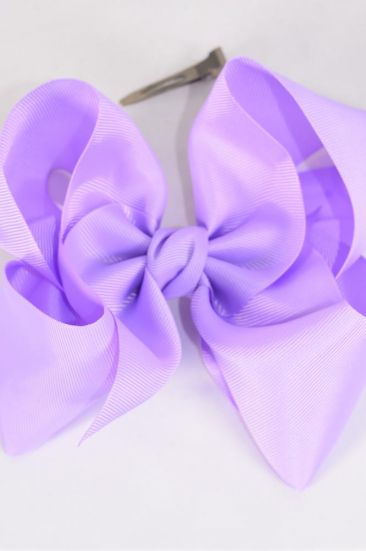 Hair Bow Extra Jumbo Cheer Type Bow Lavender Grosgrain Bow-tie / 12 pcs Bow = Dozen Lavender , Alligator Clip , Size - 8" x 7" Wide , Clip Strip & UPC Code