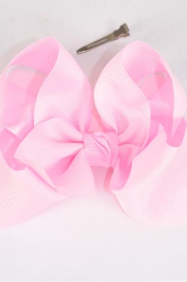Hair Bow Extra Jumbo Cheer Type Bow Baby Pink Grosgrain Bow-tie / 12 pcs Bow = Dozen Baby Pink , Alligator Clip , Size - 8" x 7" Wide ,  Clip Strip & UPC Code