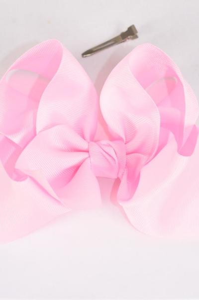 Hair Bow Extra Jumbo Cheer Type Bow Baby Pink Grosgrain Bow-tie / 12 pcs Bow = Dozen Baby Pink , Alligator Clip , Size - 8" x 7" Wide ,  Clip Strip & UPC Code