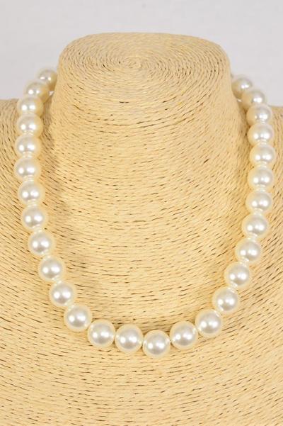 Necklace 14 mm ABS Pearls Cream / 12 pcs = Dozen Cream Pearl , 20" Long , Hang Tag & Opp Bag & UPC Code