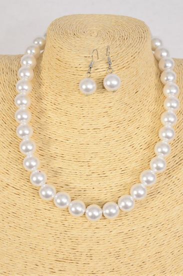 Necklace 14 mm ABS Pearls White / 12 pcs = Dozen White Pearl , 20" Long , Hang Tag & Opp Bag & UPC Code