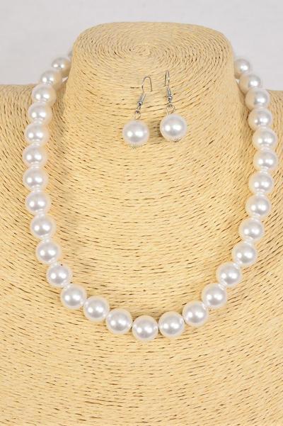 Necklace 14 mm ABS Pearls White / 12 pcs = Dozen White Pearl , 20" Long , Hang Tag & Opp Bag & UPC Code