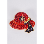 Brooch Red Hat Enamel Rhinestones/PC Size-1.75&quot;x 1.25&quot; Wide,Display Card &amp; OPP Bag