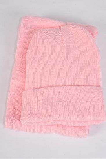 Hat Winter Knit Scarf Hat Beanie Sets For Kids Polyester Pink / PC Unisex , Pink , Scarf Size - 45" x 6" Wide , Hang tag & OPP Bag