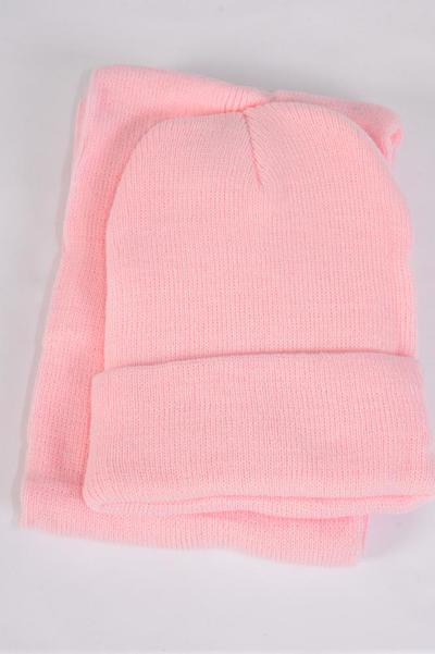 Hat Winter Knit Scarf Hat Beanie Sets For Kids Polyester Pink / PC Unisex , Pink , Scarf Size - 45" x 6" Wide , Hang tag & OPP Bag