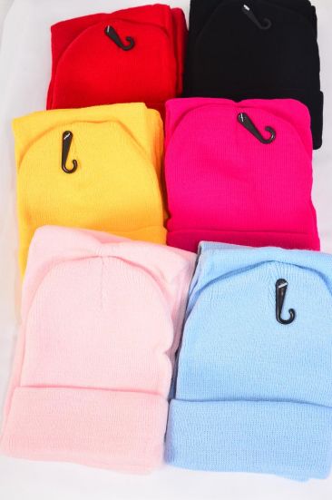 Hat Winter Knit Scarf Hat Beanie Sets For Kids Polyester Multi / 12 sets = Dozen  Unisex , Multi , Scarf Size - 45" x 6" Wide, 2 Of Each Color Asst , Hang tag & OPP Bag