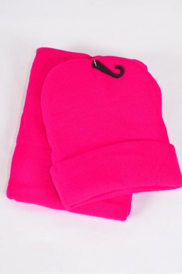 Hat Winter Knit Scarf Hat Beanie Sets For Kids Polyester Fuchsia / PC Unisex , Fuchsia , Scarf Size - 45" x 6" Wide , Hang tag & OPP Bag
