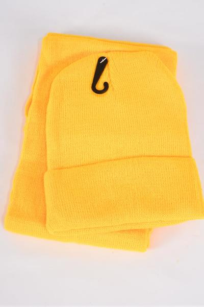 Hat Winter Knit Scarf Hat Beanie Sets For Kids Polyester Yellow / 12 sets = Dozen  Unisex , Yellow , Scarf Size - 45" x 6" Wide , Hang tag & OPP Bag