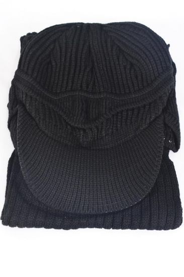 Scarf Winter Knit Scarf w Visor Hat Sets Black / 12 sets = Dozen  Black , Good Quality , Scarf Size - 60" x 8" Wide , OPP Bag & UPC Code